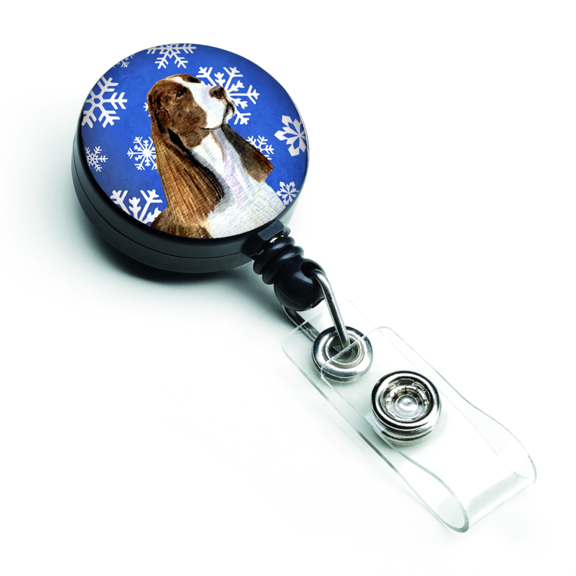 Caroline'S Treasures Springer Spaniel Winter Snowflakes Holiday Retractable Badge Reel, Multicolor (Ss4651Br)