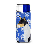 Basenji Winter Snowflakes Holiday Ultra Beverage Insulators For Slim Cans Ss4652Muk