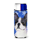 Boston Terrier Winter Snowflakes Holiday Ultra Beverage Insulators For Slim Cans Ss4654Muk