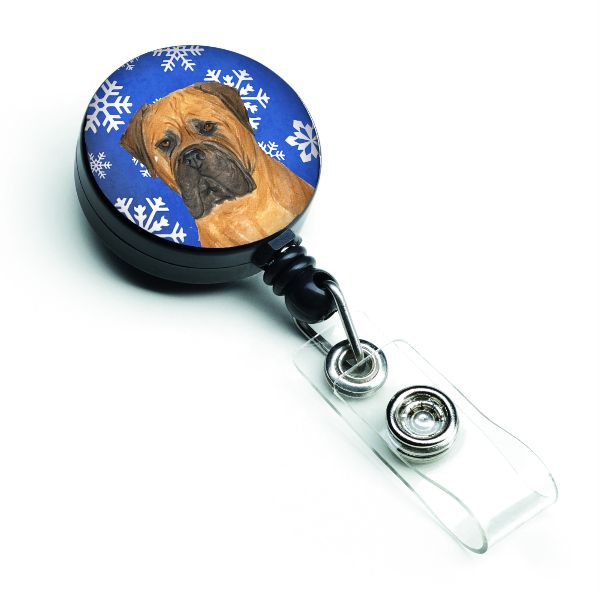Caroline'S Treasures Bullmastiff Winter Snowflakes Holiday Retractable Badge Reel, Multicolor (Ss4655Br)