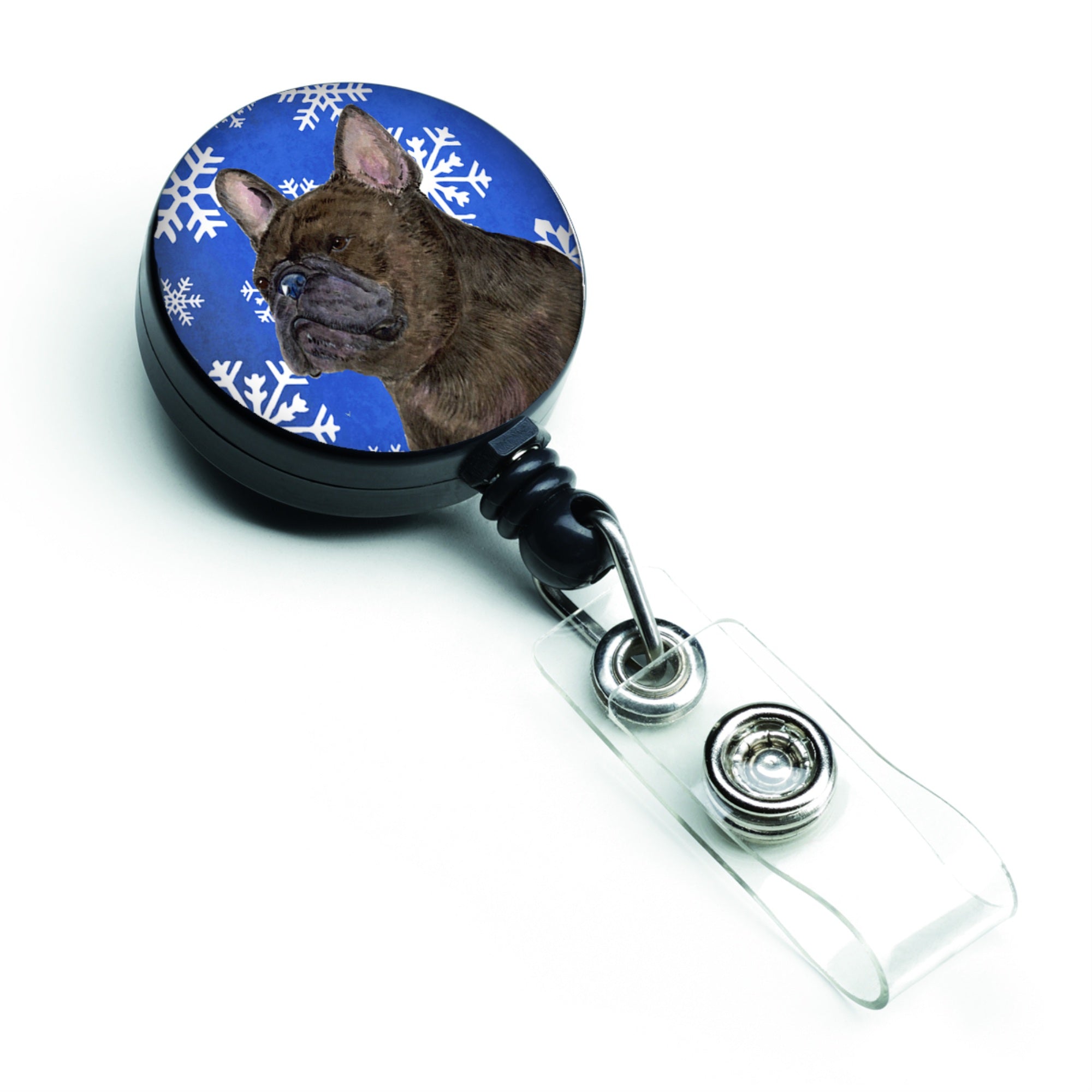 Caroline'S Treasures French Bulldog Winter Snowflakes Holiday Retractable Badge Reel, Multicolor (Ss4657Br)