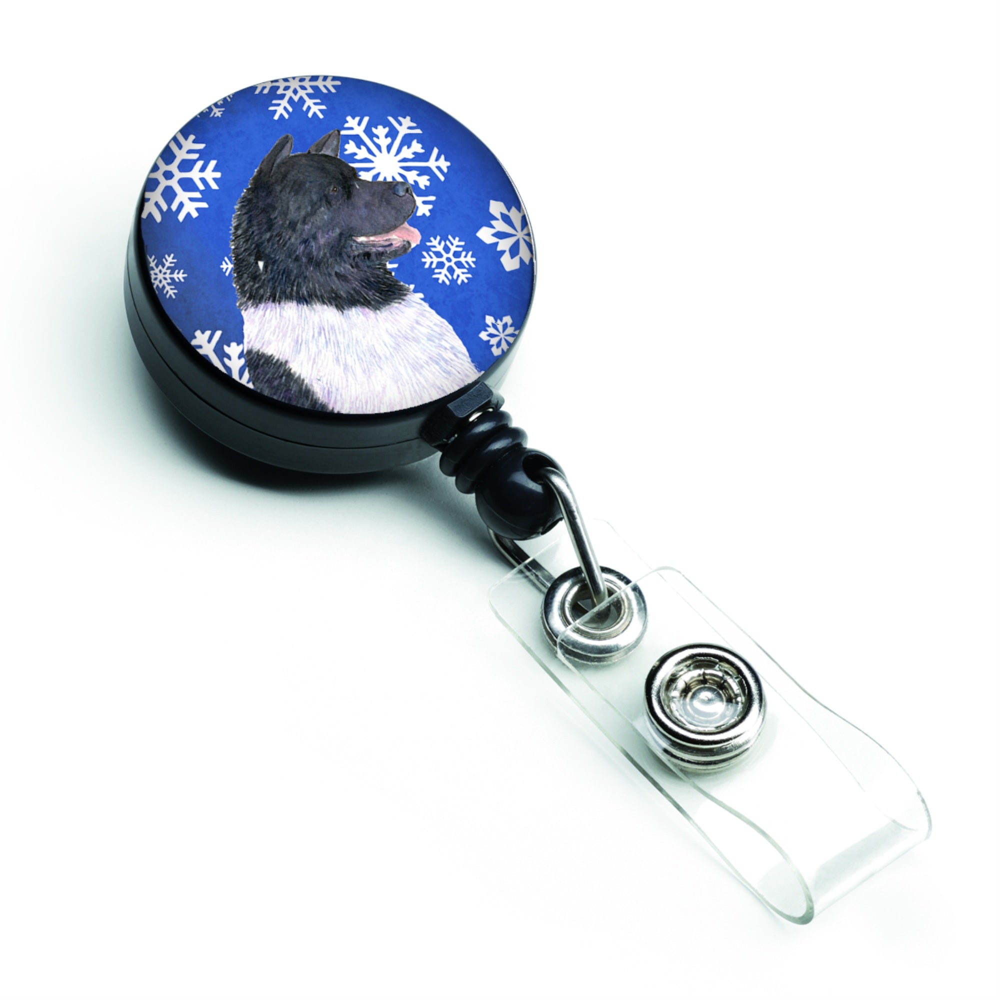 Caroline'S Treasures Akita Winter Snowflakes Holiday Retractable Badge Reel, Multicolor (Ss4659Br)