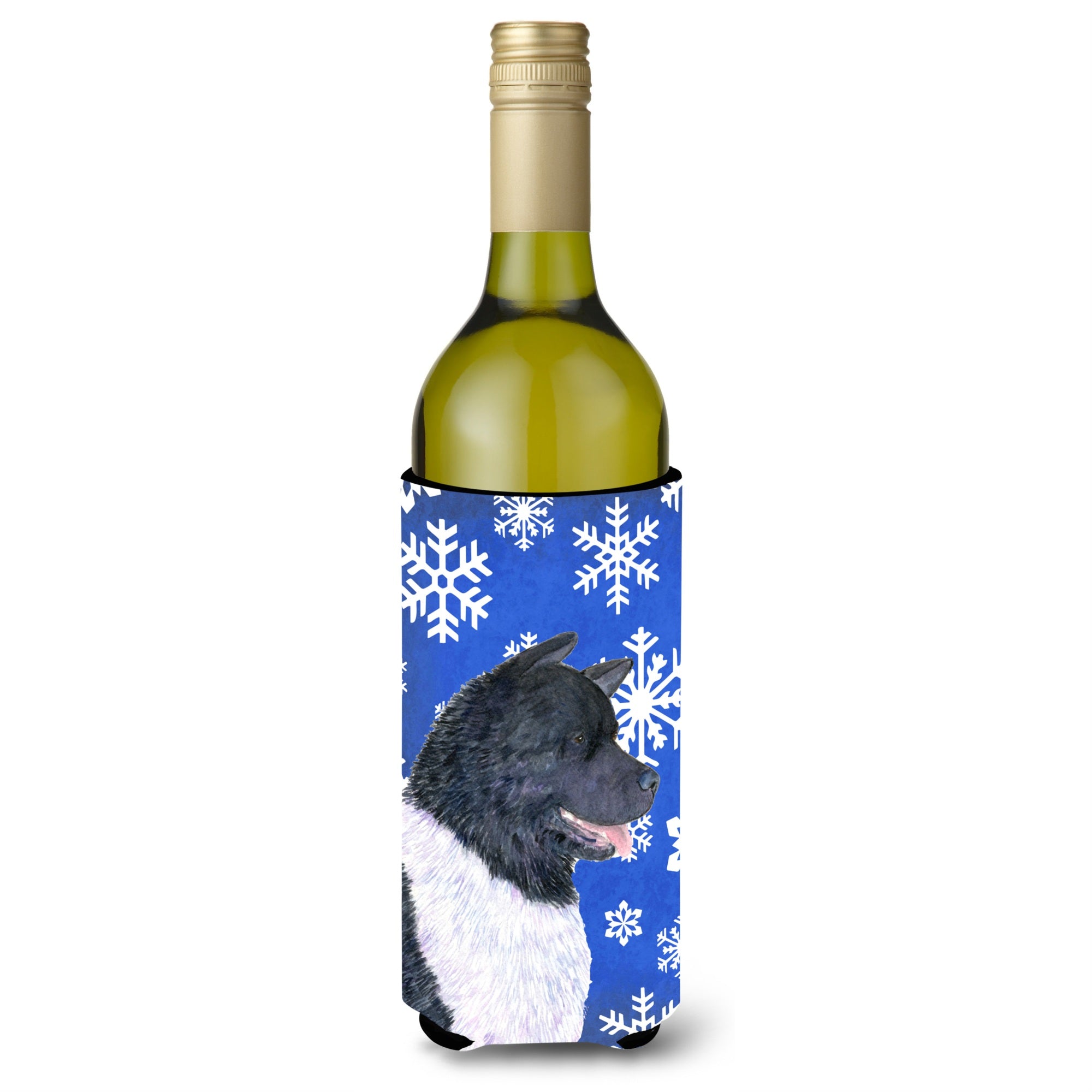 Akita Winter Snowflakes Holiday Wine Bottle Beverage Insulator Beverage Insulator Hugger