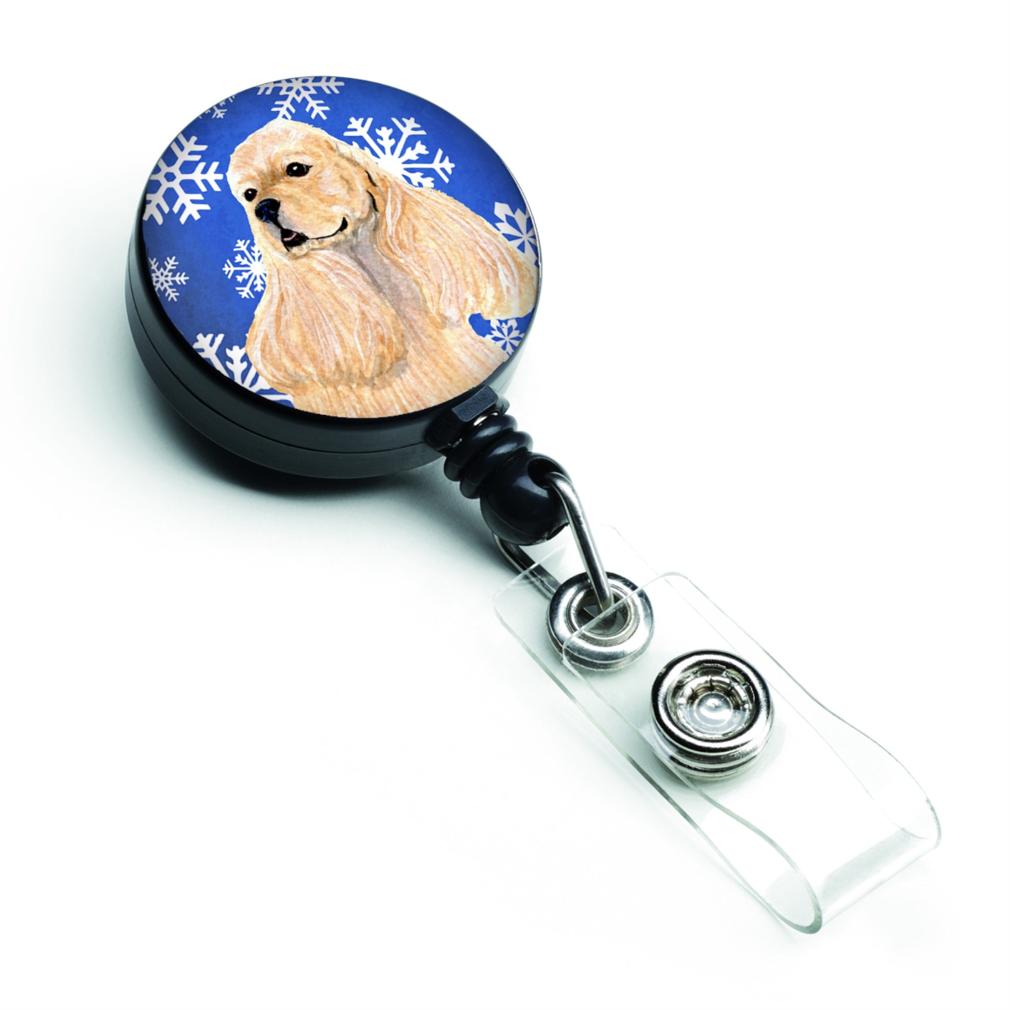 Caroline'S Treasures Cocker Spaniel Winter Snowflakes Holiday Retractable Badge Reel, Multicolor (Ss4660Br)