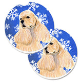 Caroline'S Treasures Cocker Spaniel Winter Snowflakes Holiday Set Of 2 Cup Holder Car Coasters Ss4660Carc, 2.56, Multicolor