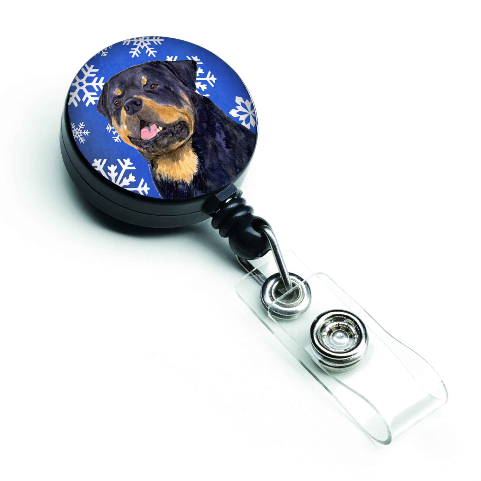 Caroline'S Treasures Rottweiler Winter Snowflakes Holiday Retractable Badge Reel, Multicolor (Ss4662Br)