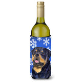 Rottweiler Winter Snowflakes Holiday Wine Bottle Beverage Insulator Beverage Insulator Hugger