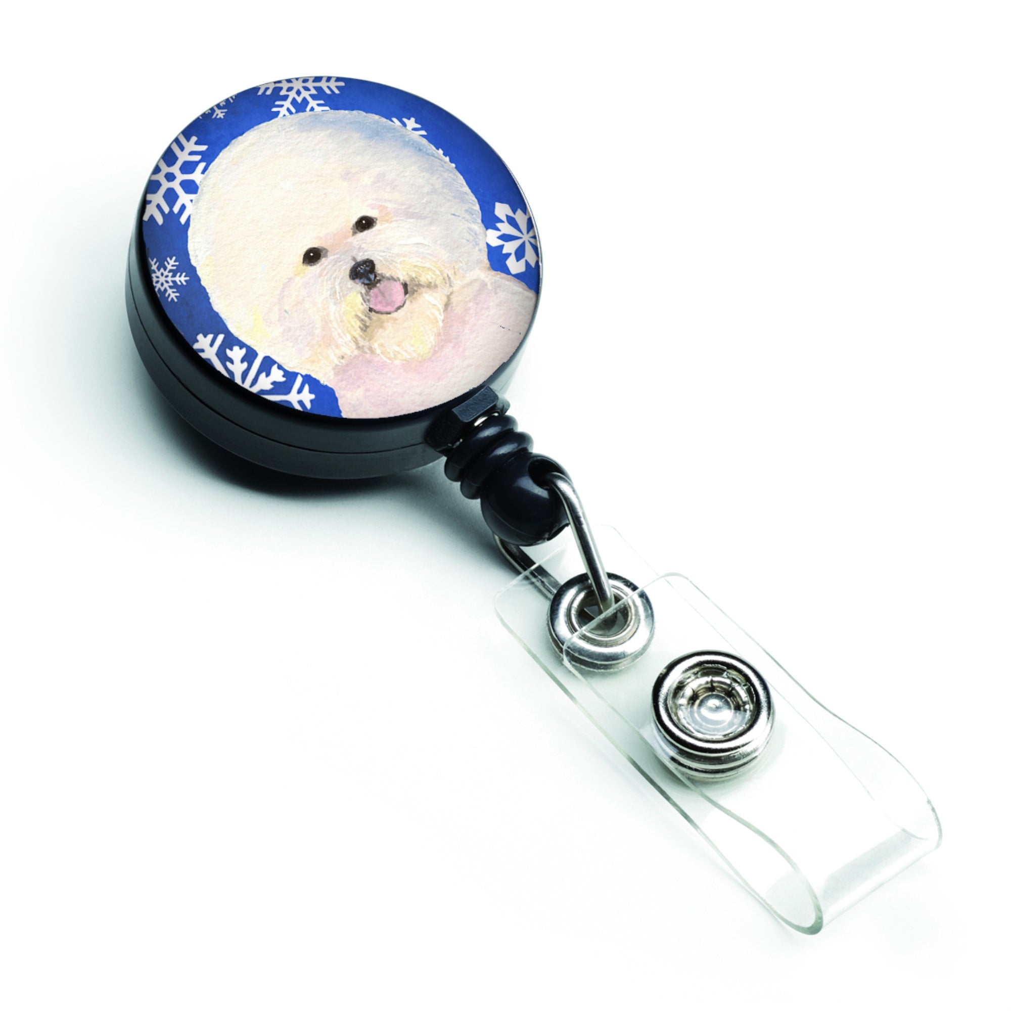 Caroline'S Treasures Bichon Frise Winter Snowflakes Holiday Retractable Badge Reel, Multicolor (Ss4664Br)