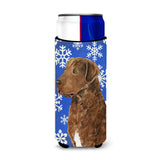 Chesapeake Bay Retriever Winter Snowflakes Holiday Ultra Beverage Insulators For Slim Cans Ss4669Muk