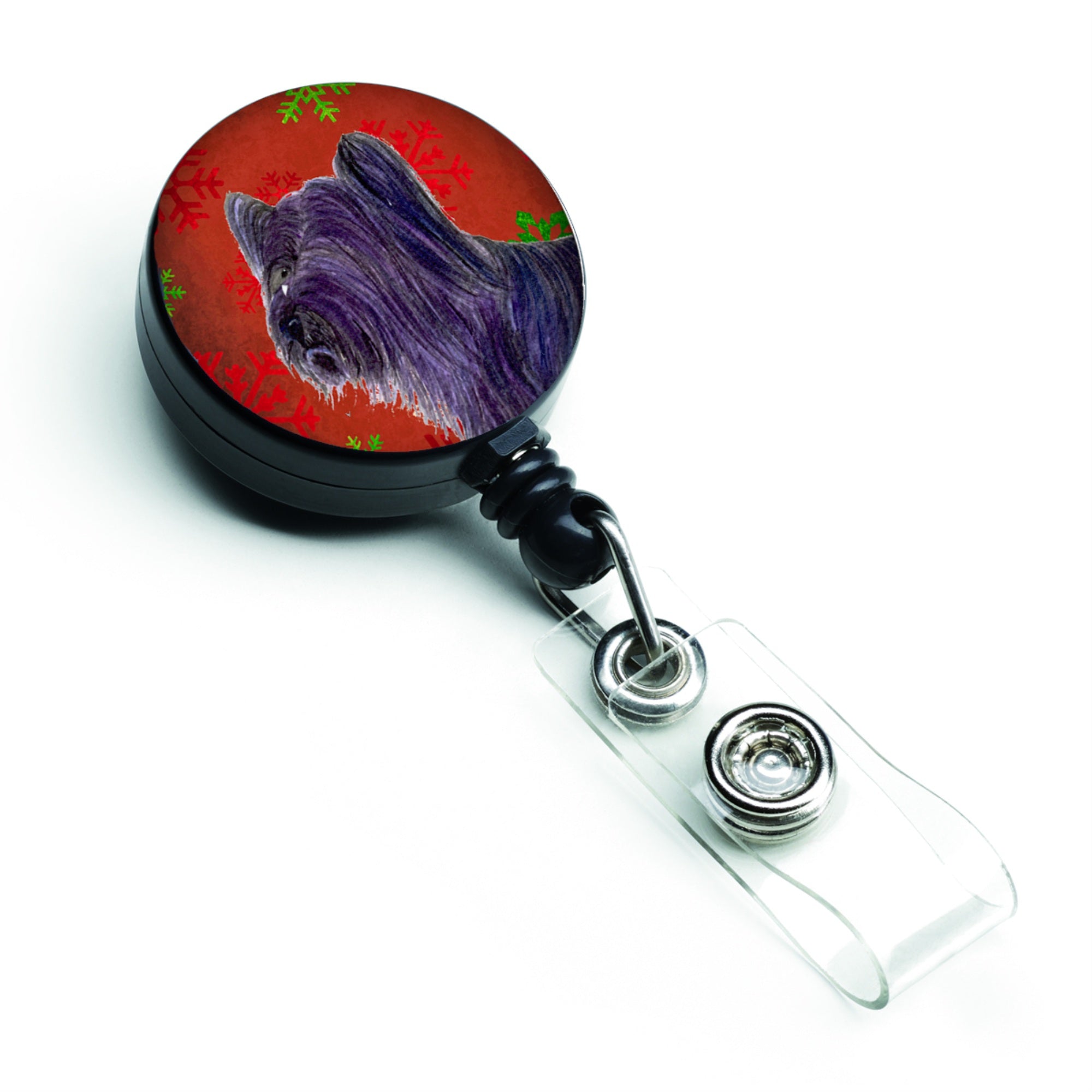Caroline'S Treasures Skye Terrier Red Green Snowflake Christmas Retractable Badge Reel, Multicolor (Ss4670Br)