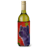 Skye Terrier Red Green Snowflake Holiday Christmas Wine Bottle Beverage Insulator Beverage Insulator Hugger