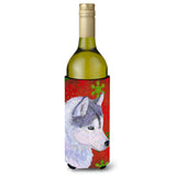 Siberian Husky Red Green Snowflake Holiday Christmas Wine Bottle Beverage Insulator Beverage Insulator Hugger