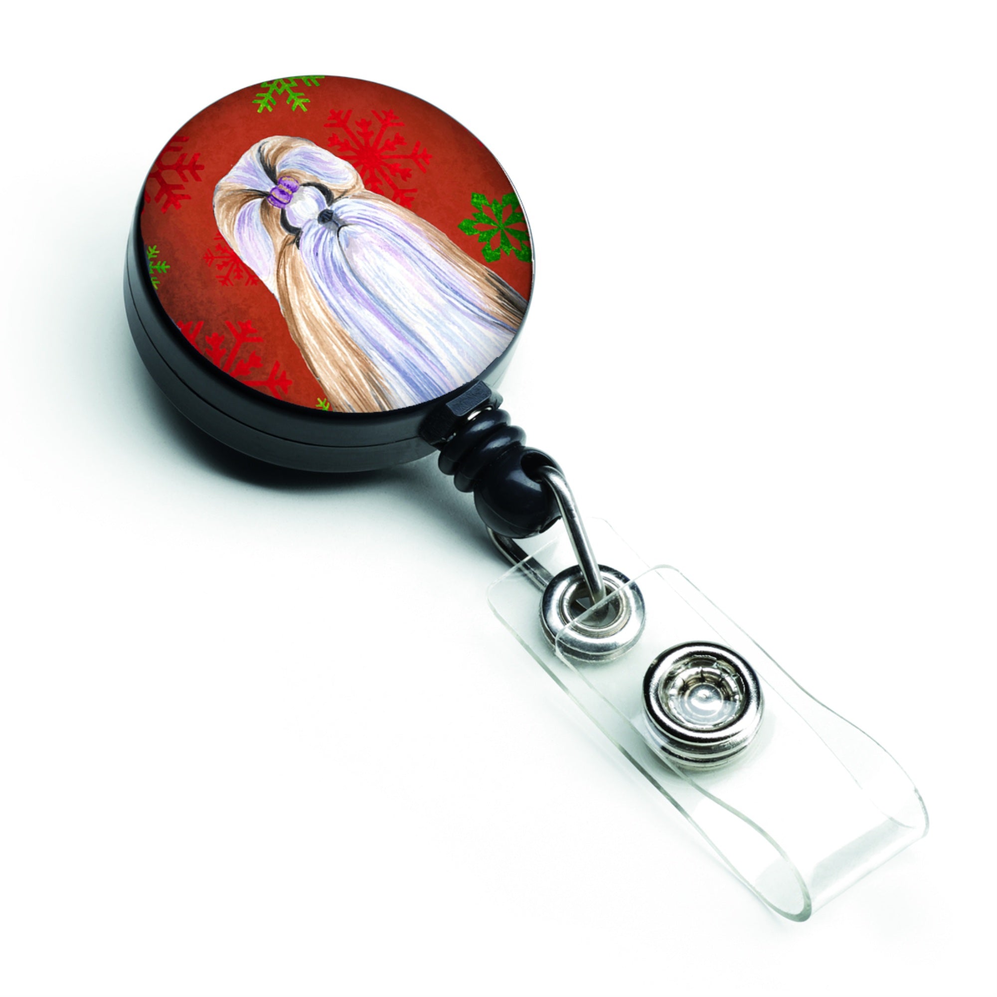 Caroline'S Treasures Shih Tzu Red & Green Snowflakes Christmas Retractable Badge Reel, Multicolor (Ss4672Br)