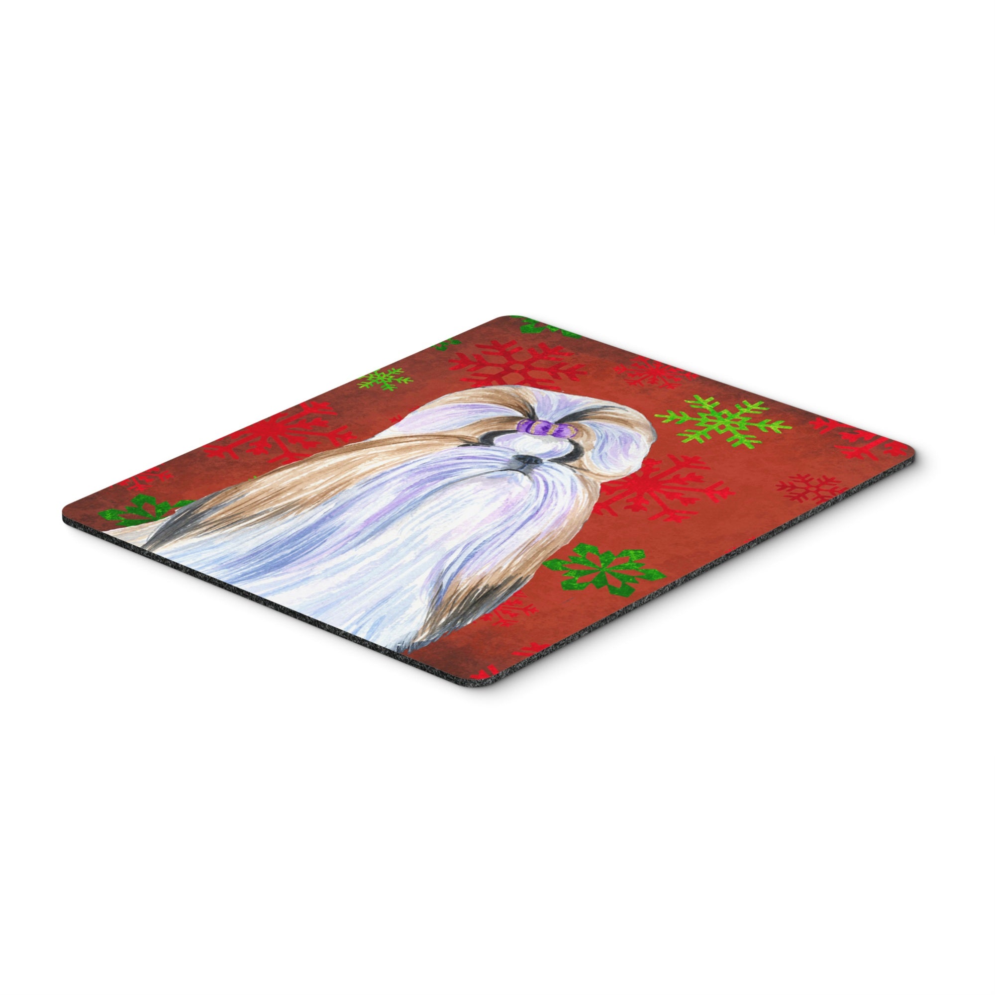 Caroline'S Treasures Shih Tzu Red & Green Snowflakes Christmas Mouse Pad/Hot Pad/Trivet (Ss4672Mp)