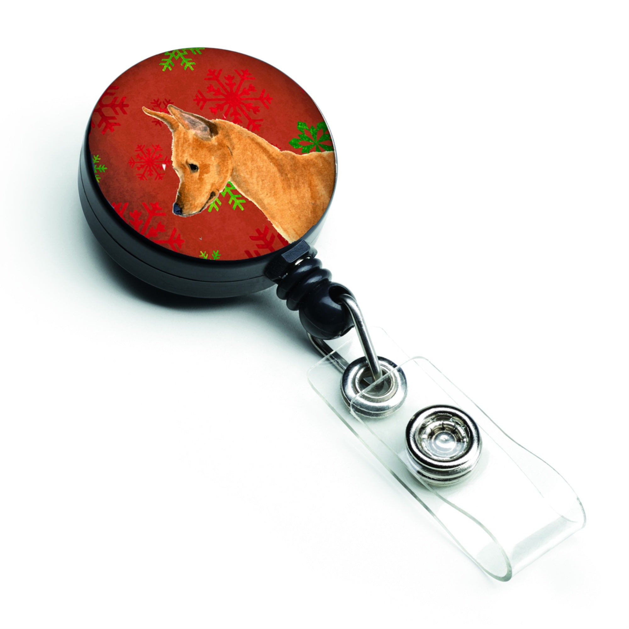 Caroline'S Treasures Min Pin Red & Green Snowflakes Christmas Retractable Badge Reel, Multicolor (Ss4673Br)