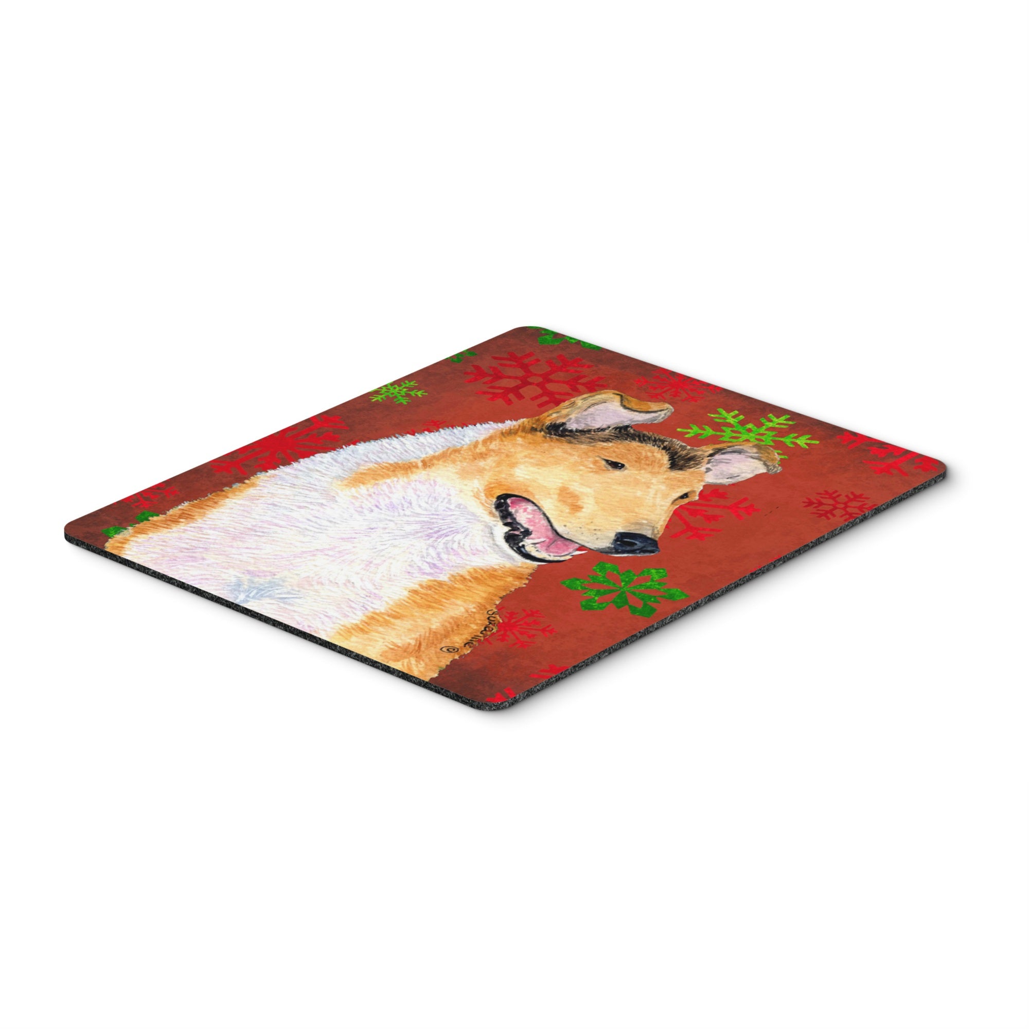 Caroline'S Treasures Collie Smooth Red & Green Snowflakes Christmas Mouse Pad/Hot Pad/Trivet (Ss4677Mp)