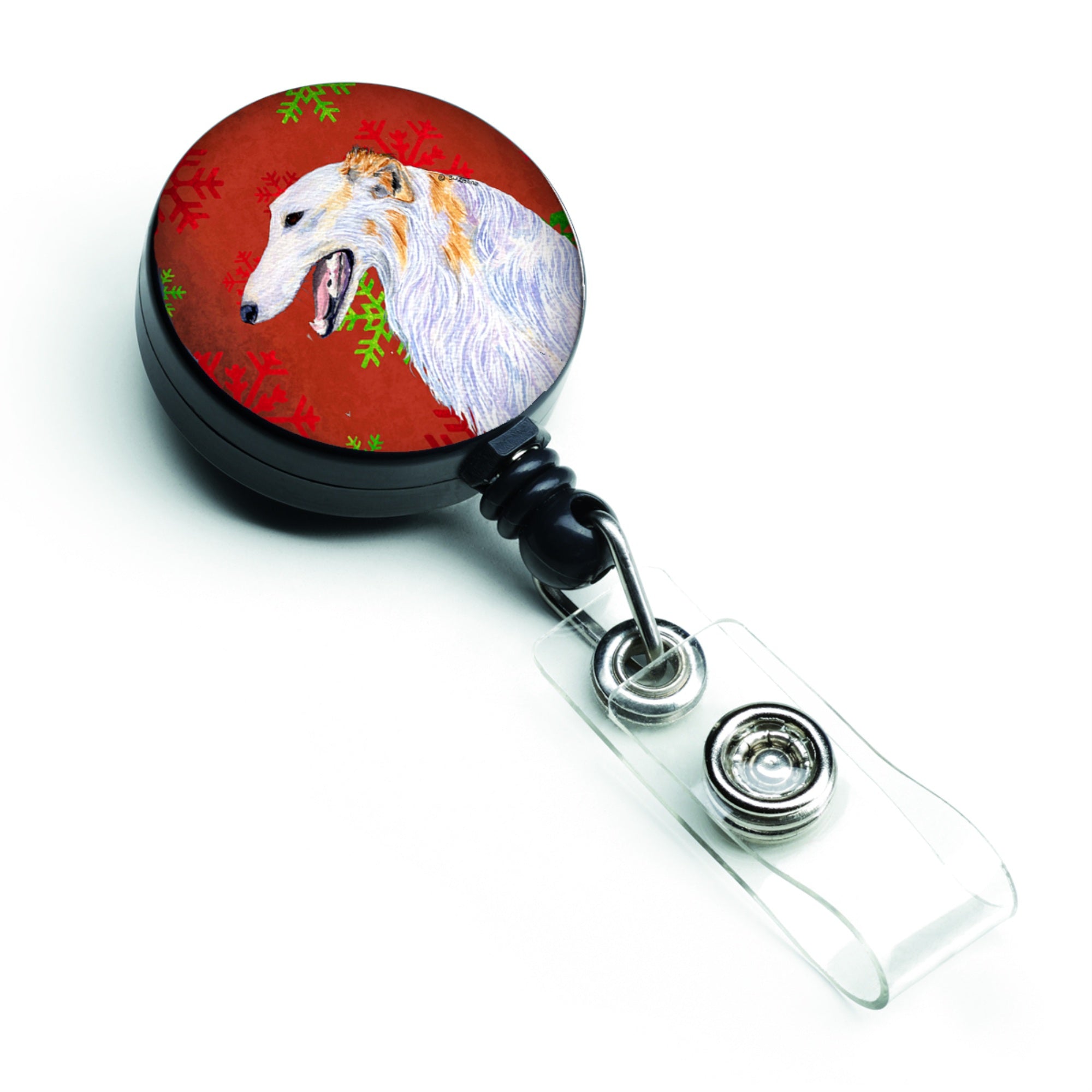 Caroline'S Treasures Borzoi Red & Green Snowflakes Christmas Retractable Badge Reel, Multicolor (Ss4682Br)
