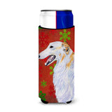 Borzoi Red And Green Snowflakes Holiday Christmas Ultra Beverage Insulators For Slim Cans Ss4682Muk