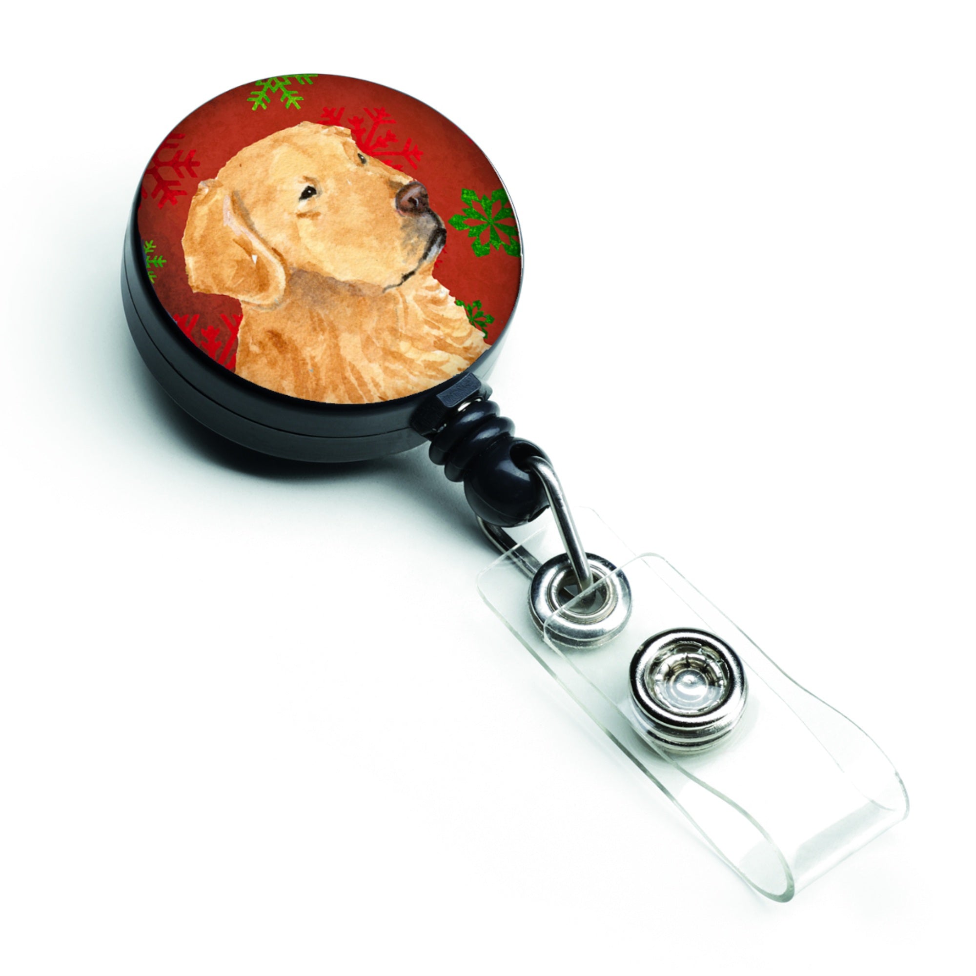 Caroline'S Treasures Golden Retriever Red Green Snowflake Christmas Badge Reel, Multicolor (Ss4683Br)