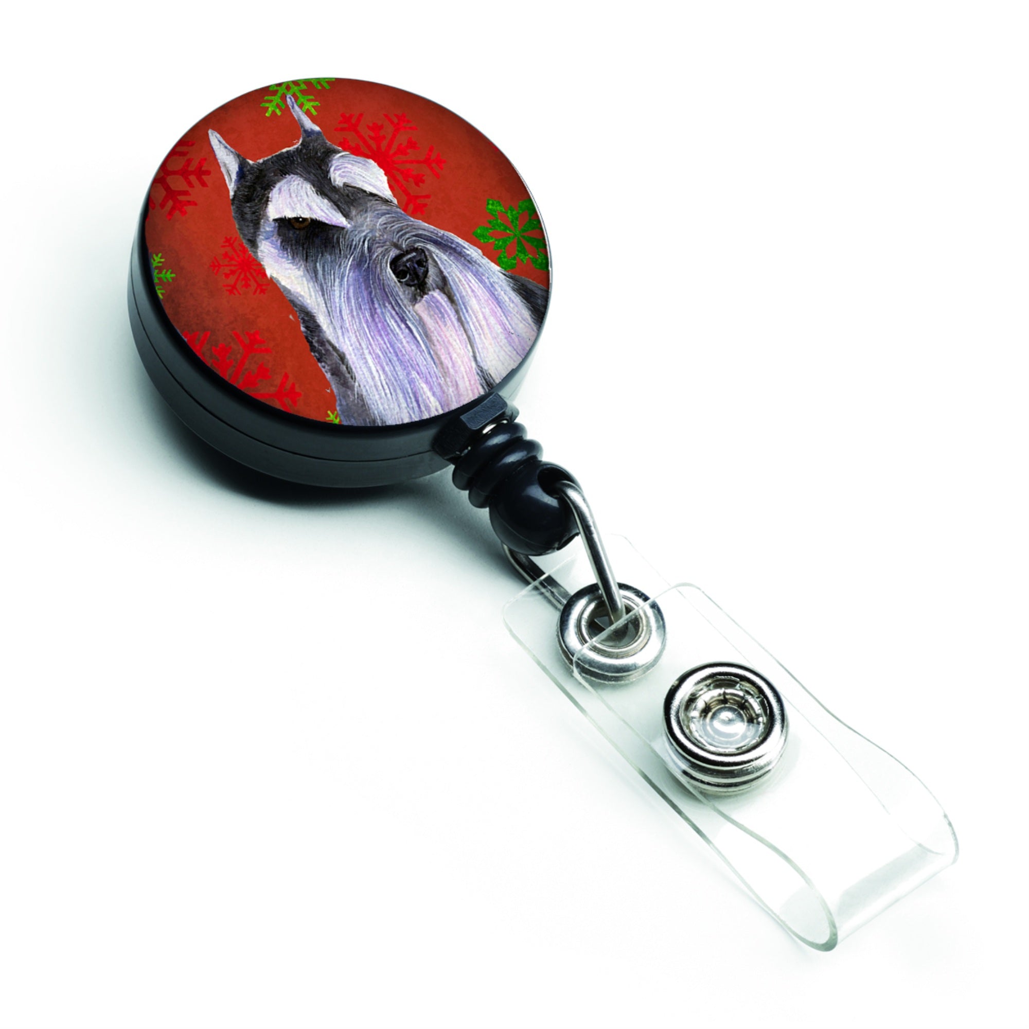 Caroline'S Treasures Schnauzer Red & Green Snowflakes Christmas Retractable Badge Reel, Multicolor (Ss4684Br)