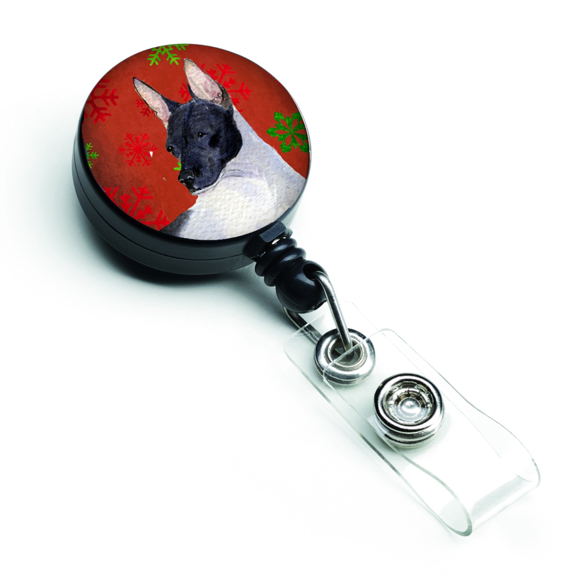 Caroline'S Treasures Rat Terrier Red & Green Snowflake Christmas Retractable Badge Reel, Multicolor (Ss4687Br)