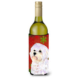 Maltese Red And Green Snowflakes Holiday Christmas Wine Bottle Beverage Insulator Beverage Insulator Hugger