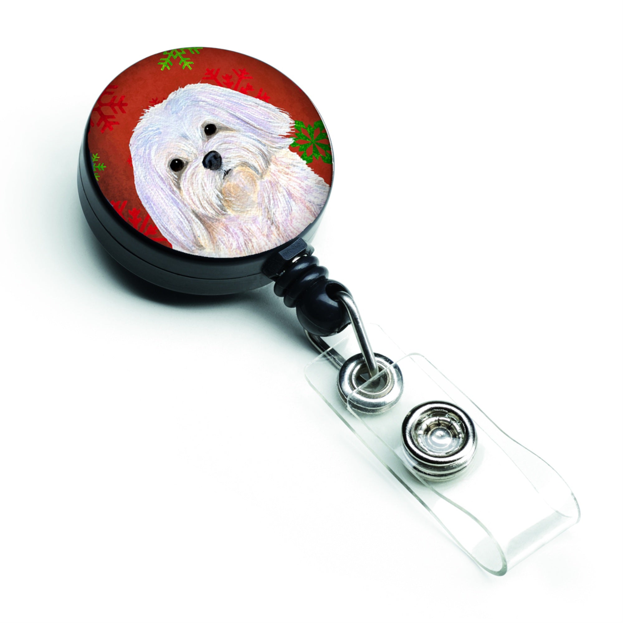 Caroline'S Treasures Maltese Red & Green Snowflakes Christmas Retractable Badge Reel, Multicolor (Ss4689Br)