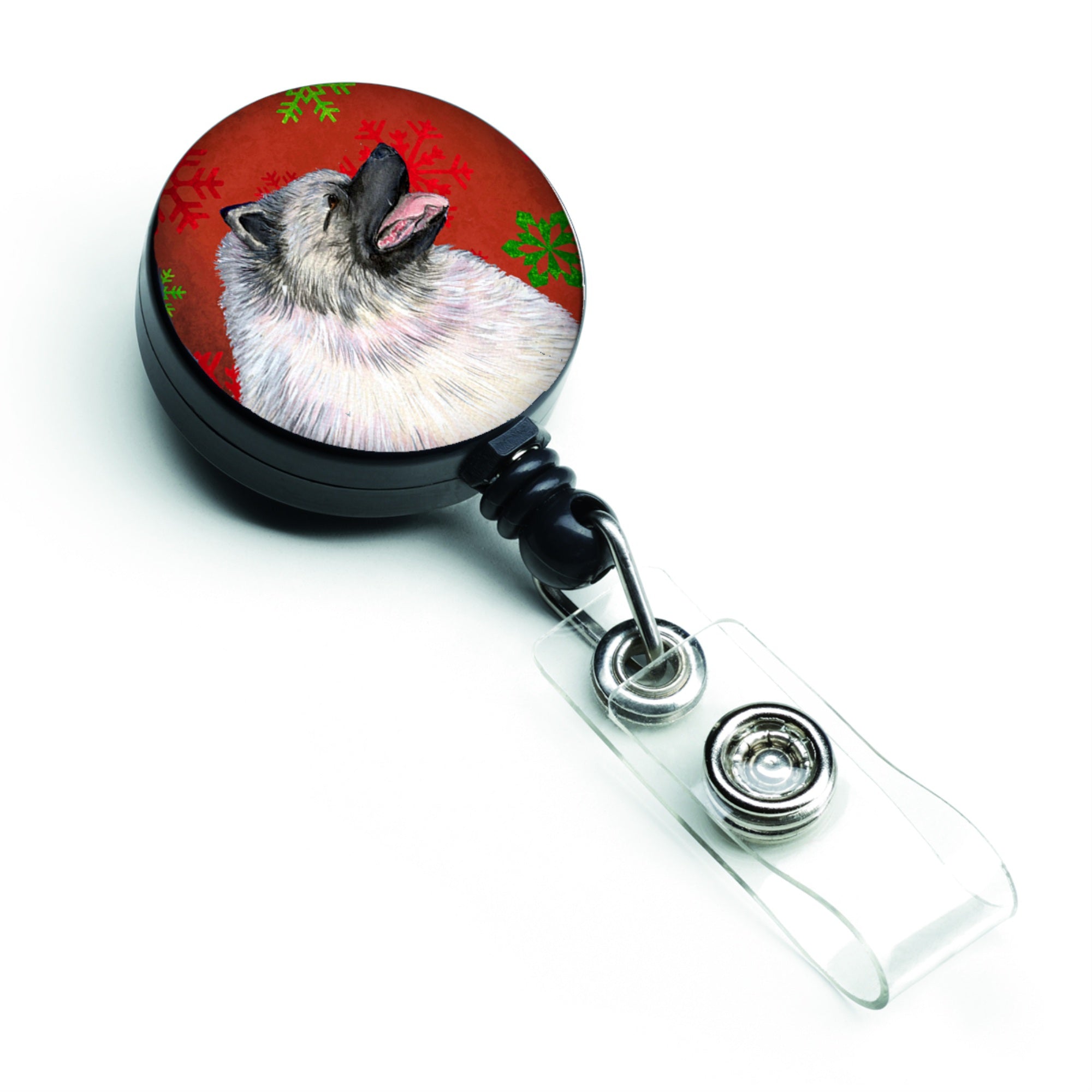 Caroline'S Treasures Keeshond Red & Green Snowflakes Christmas Retractable Badge Reel, Multicolor (Ss4695Br)