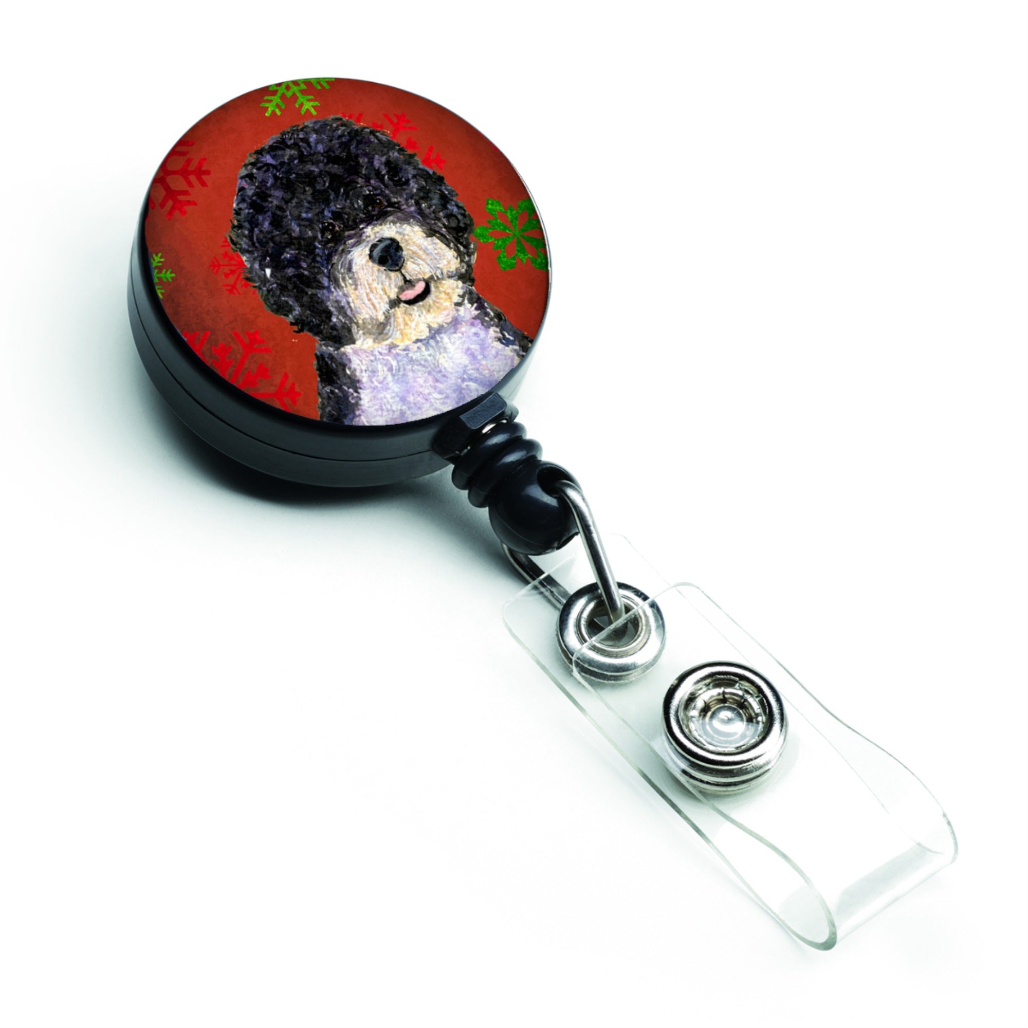Caroline'S Treasures Portuguese Water Dog Red Green Snowflake Christmas Badge Reel, Multicolor (Ss4697Br)