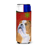 Bulldog English Red And Green Snowflakes Holiday Christmas Ultra Beverage Insulators For Slim Cans Ss4698Muk