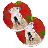 Caroline'S Treasures Wheaten Terrier Soft Coated Red Snowflakes Holiday Christmas Set Of 2 Cup Holder Car Coasters Ss4700Carc,