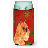 Brussels Griffon Red And Green Snowflakes Holiday Christmas Tall Boy Beverage Insulator