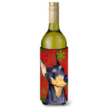 Doberman Red And Green Snowflakes Holiday Christmas Wine Bottle Beverage Insulator