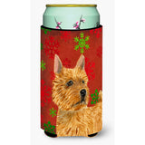 Norwich Terrier Red And Green Snowflakes Holiday Christmas Tall Boy Beverage Insulator