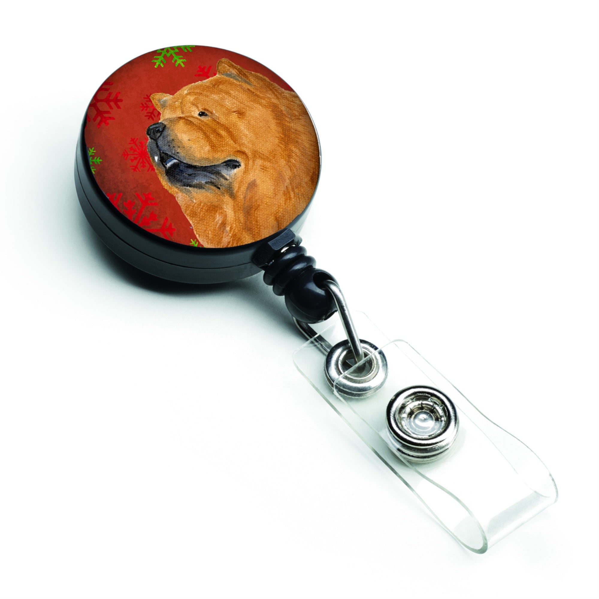 Caroline'S Treasures Chow Chow Red & Green Snowflakes Christmas Retractable Badge Reel, Multicolor (Ss4709Br)