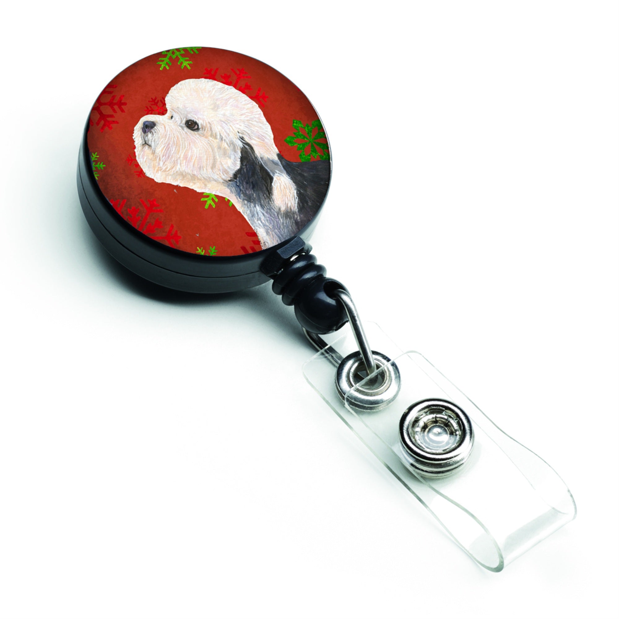 Caroline'S Treasures Ss4710Br Dandie Dinmont Terrier Red Green Snowflake Christmas Badge Reel, Multicolor