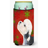 Dandie Dinmont Terrier Red Green Snowflakes Christmas Tall Boy Beverage Insulator Beverage Insulator Hugger