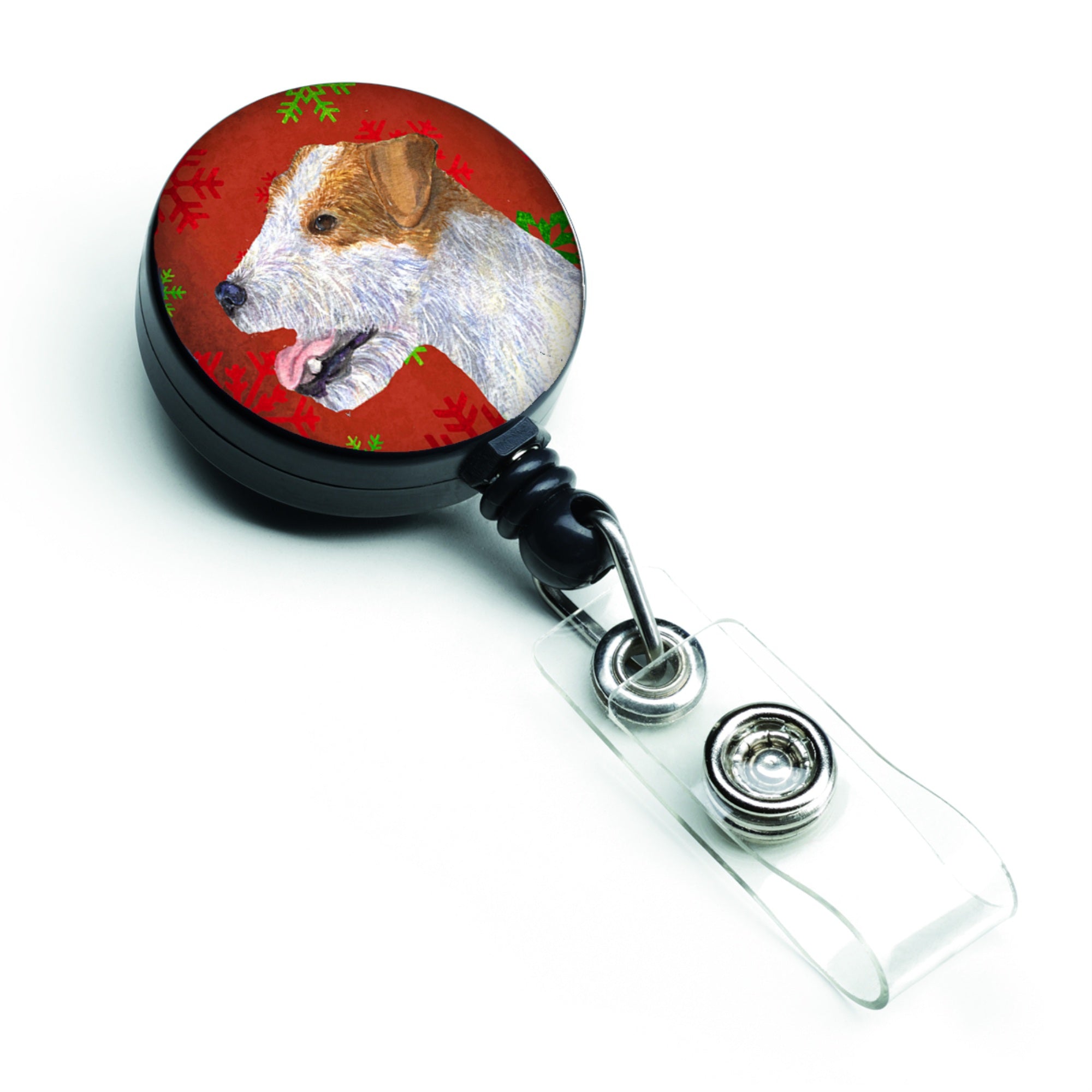 Caroline'S Treasures Jack Russell Terrier Red Green Snowflake Christmas Badge Reel, Multicolor (Ss4711Br)