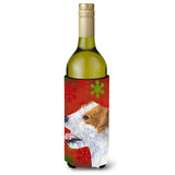 Jack Russell Terrier Red Green Snowflakes Holiday Christmas Wine Bottle Beverage Insulator