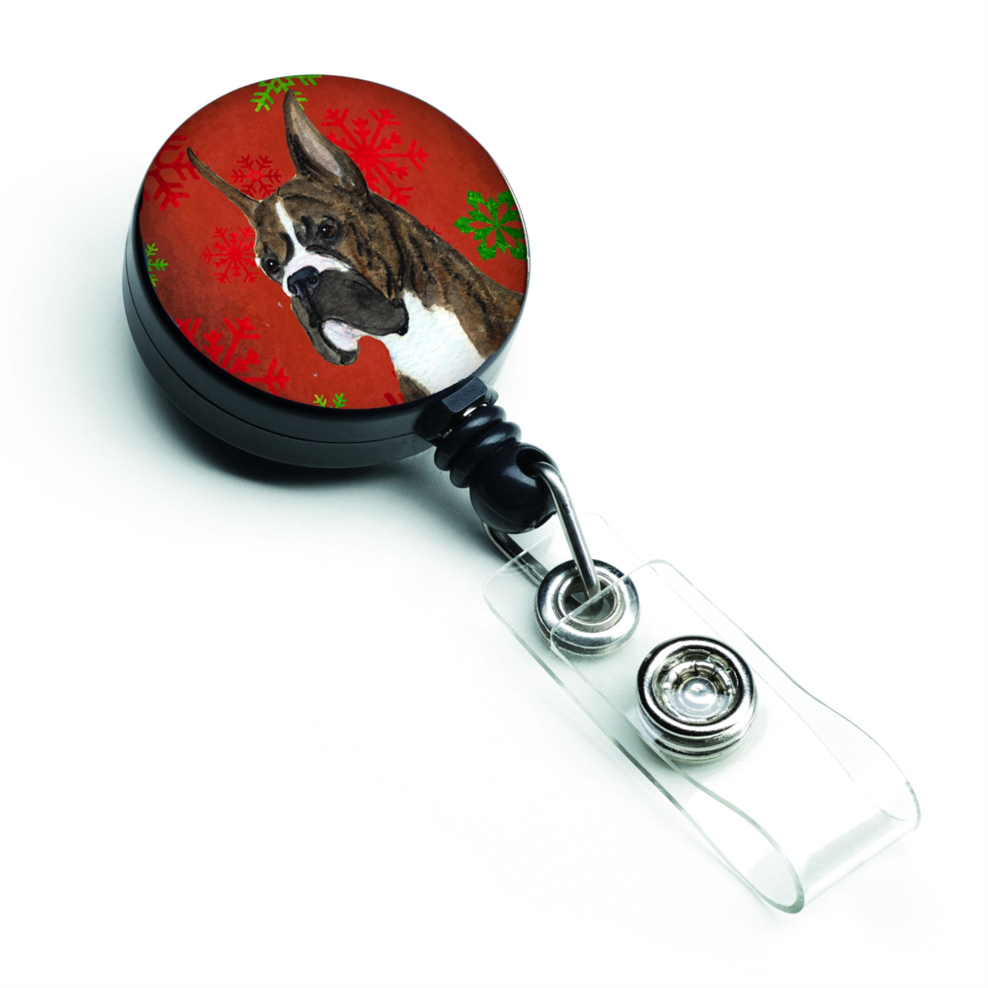 Caroline'S Treasures Boxer Red & Green Snowflakes Christmas Retractable Badge Reel, Multicolor (Ss4715Br)