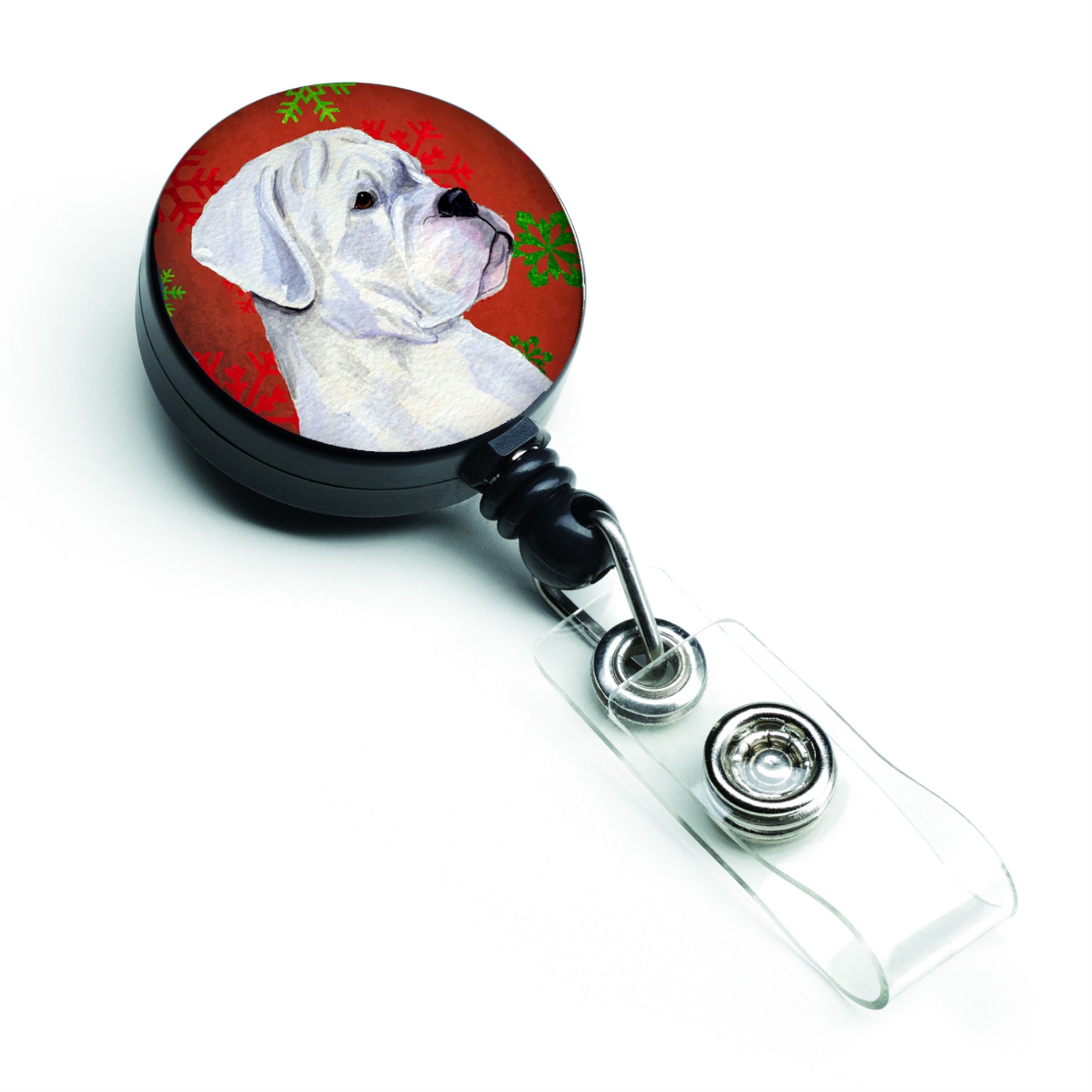 Caroline'S Treasures Boxer Red & Green Snowflakes Christmas Retractable Badge Reel, Multicolor (Ss4716Br)