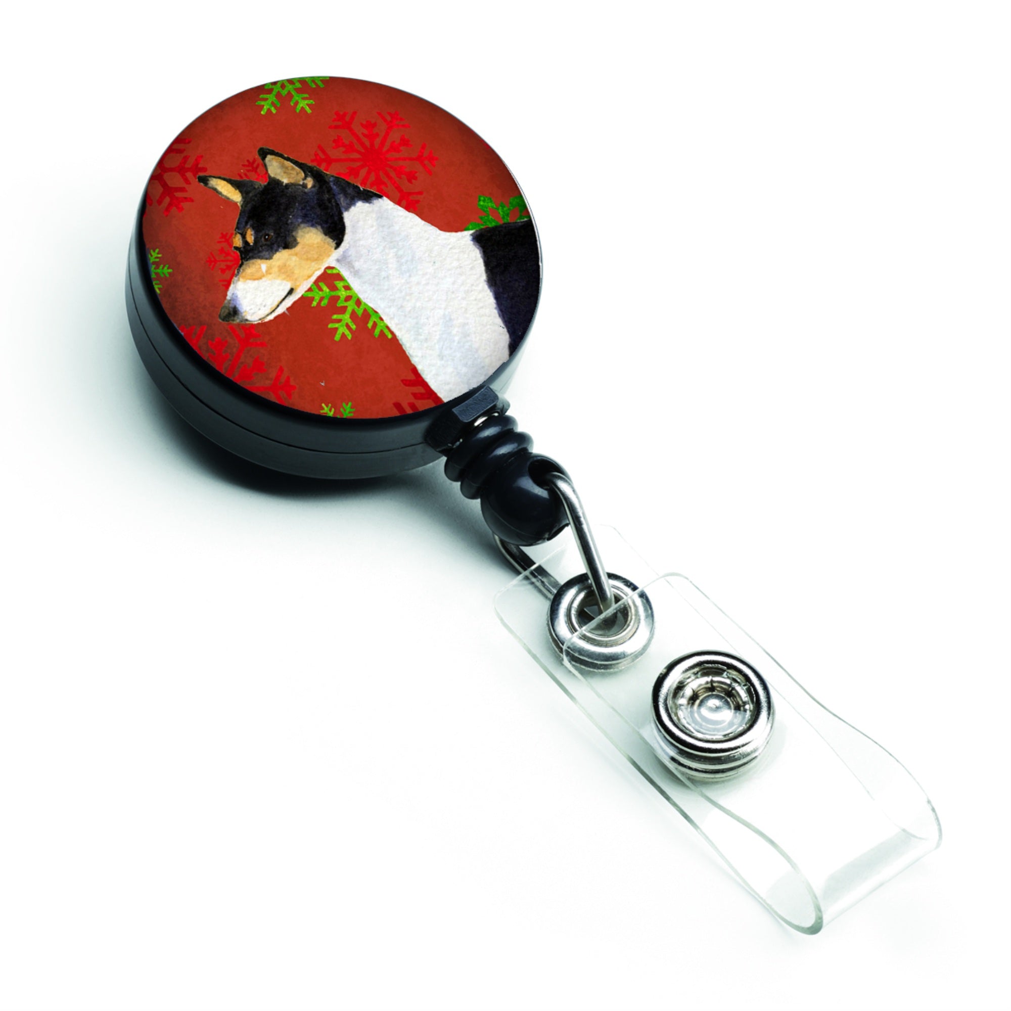 Caroline'S Treasures Basenji Red & Green Snowflakes Christmas Retractable Badge Reel, Multicolor (Ss4721Br)
