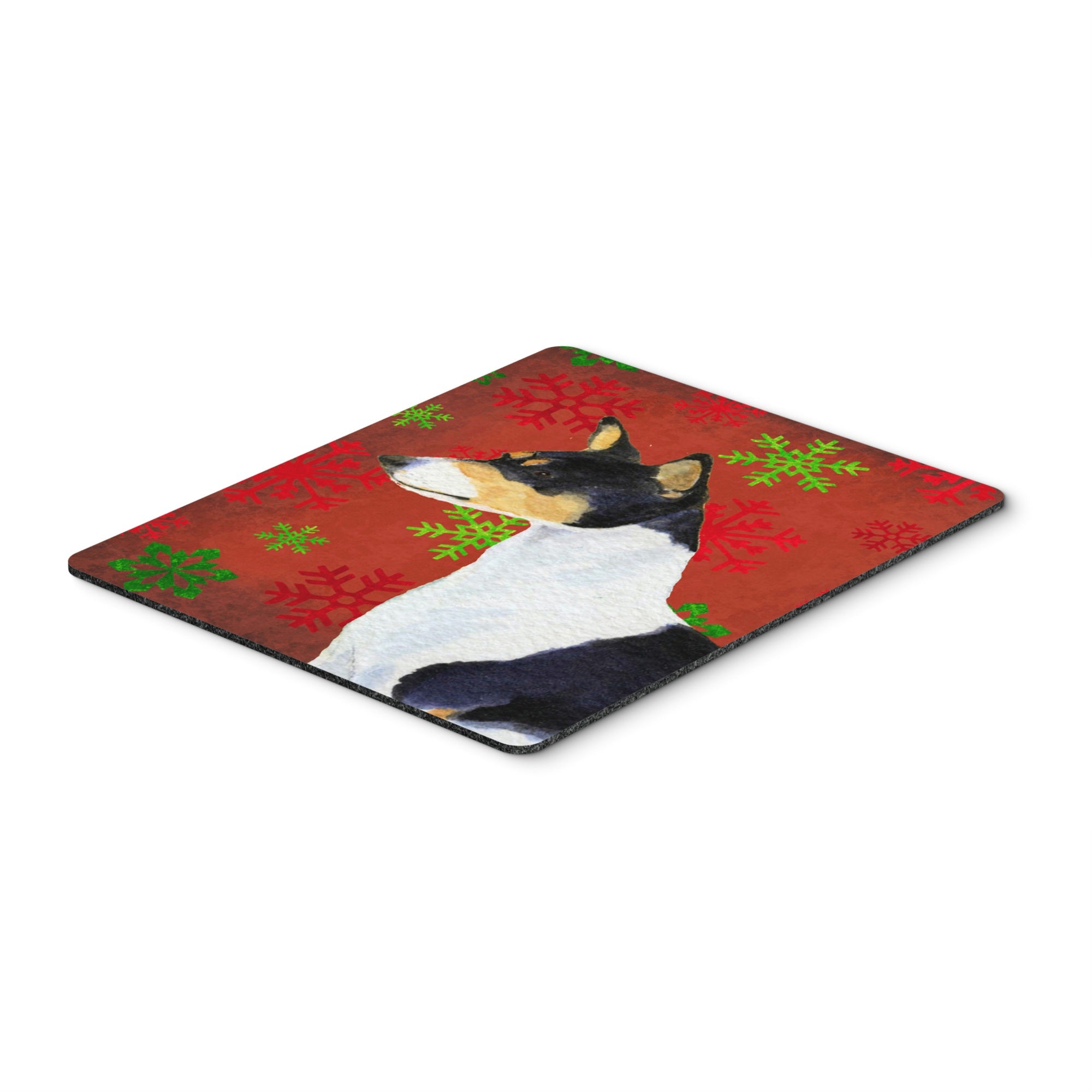 Caroline'S Treasures Basenji Red And Green Snowflakes Holiday Christmas Mouse Pad, Hot Pad/Trivet (Ss4721Mp)