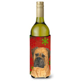 Bullmastiff Red And Green Snowflakes Holiday Christmas Wine Bottle Beverage Insulator