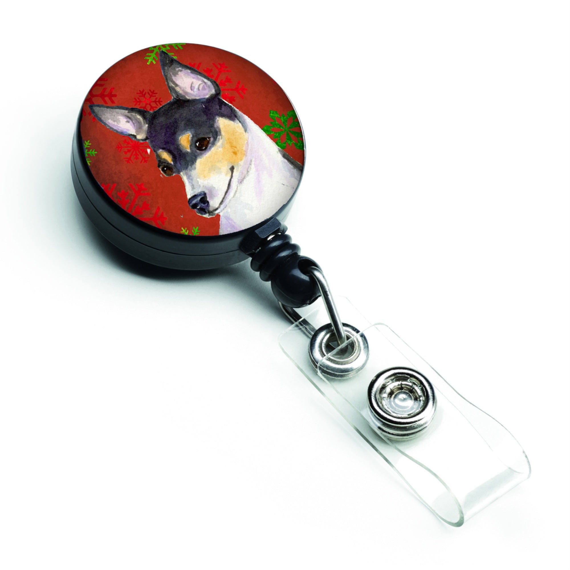 Caroline'S Treasures Chihuahua Red & Green Snowflakes Christmas Retractable Badge Reel, Multicolor (Ss4725Br)