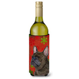 French Bulldog Red And Green Snowflakes Holiday Christmas Wine Bottle Beverage Insulator