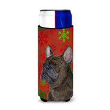 French Bulldog Red And Green Snowflakes Holiday Christmas Ultra Beverage Insulators For Slim Cans Ss4726Muk