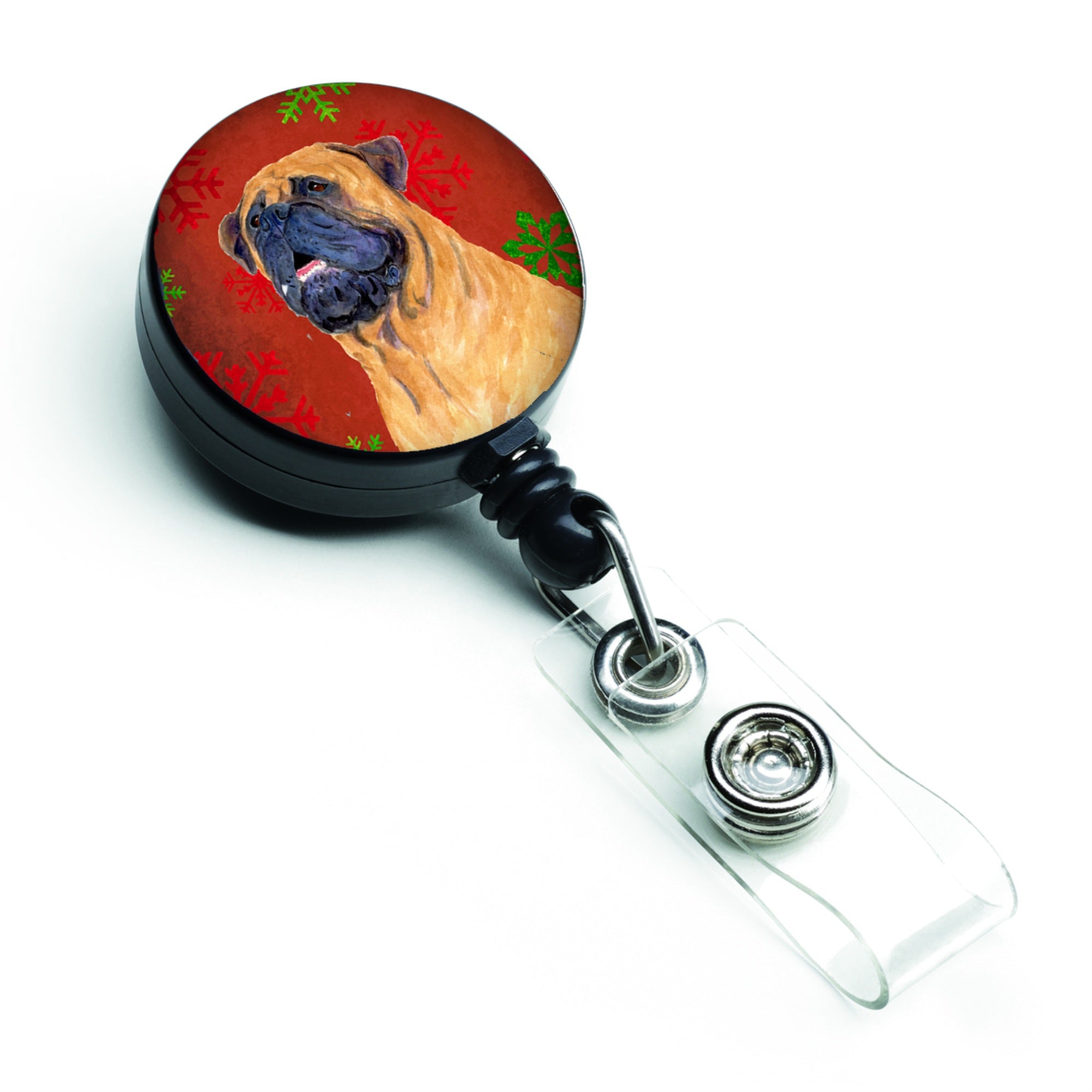 Caroline'S Treasures Mastiff Red & Green Snowflakes Christmas Retractable Badge Reel, Multicolor (Ss4727Br)