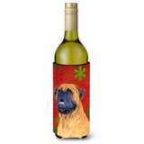 Mastiff Red And Green Snowflakes Holiday Christmas Wine Bottle Beverage Insulator