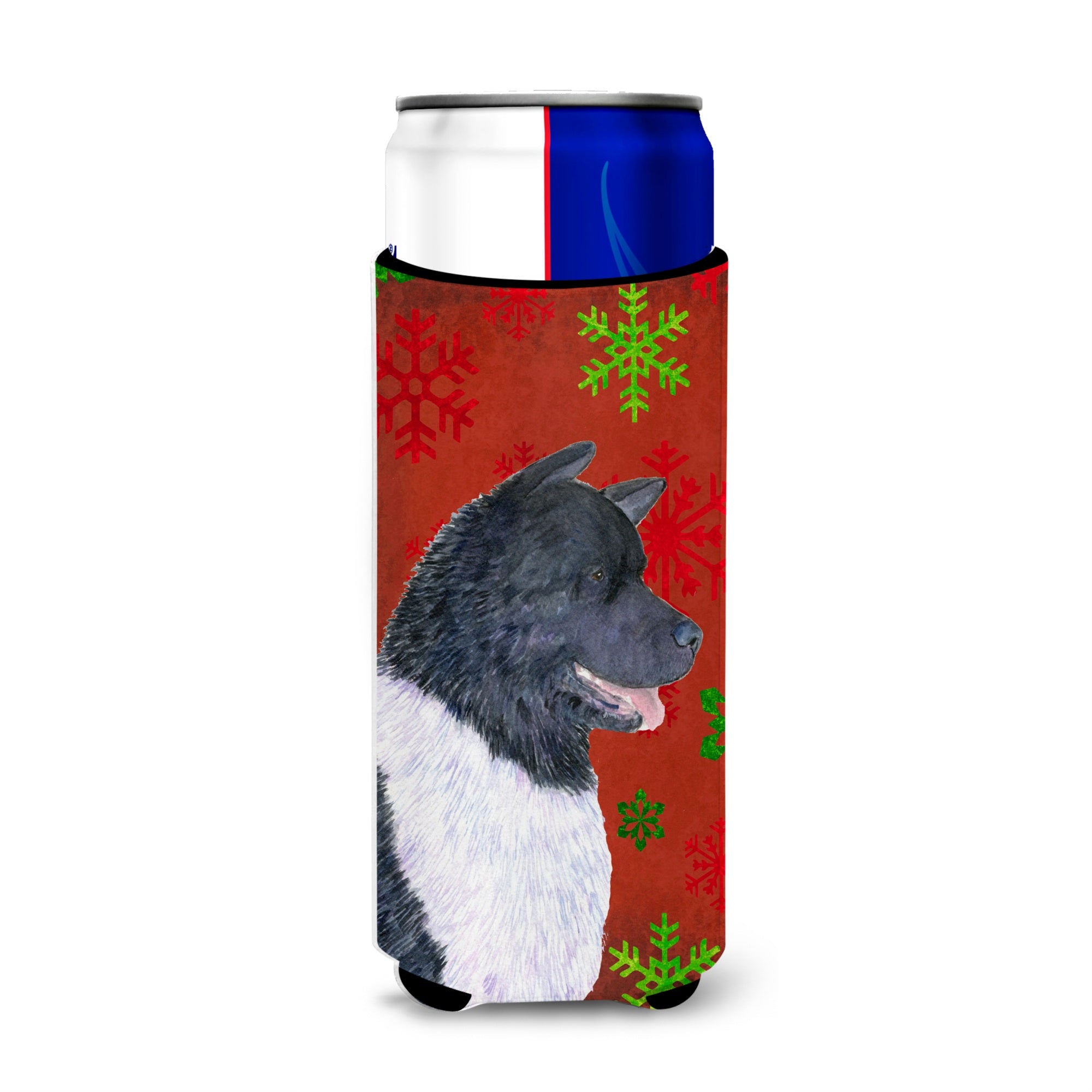 Akita Red And Green Snowflakes Holiday Christmas Ultra Beverage Insulators For Slim Cans Ss4728Muk